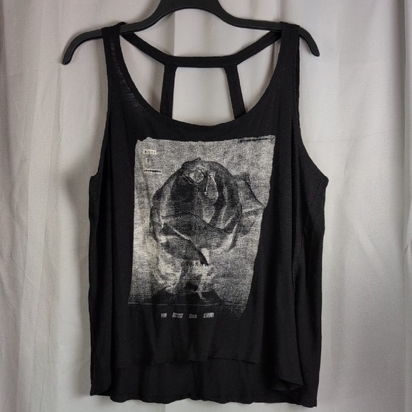 Torrid Graphic Cut Out Tank Top Gray - Picture 1 of 5